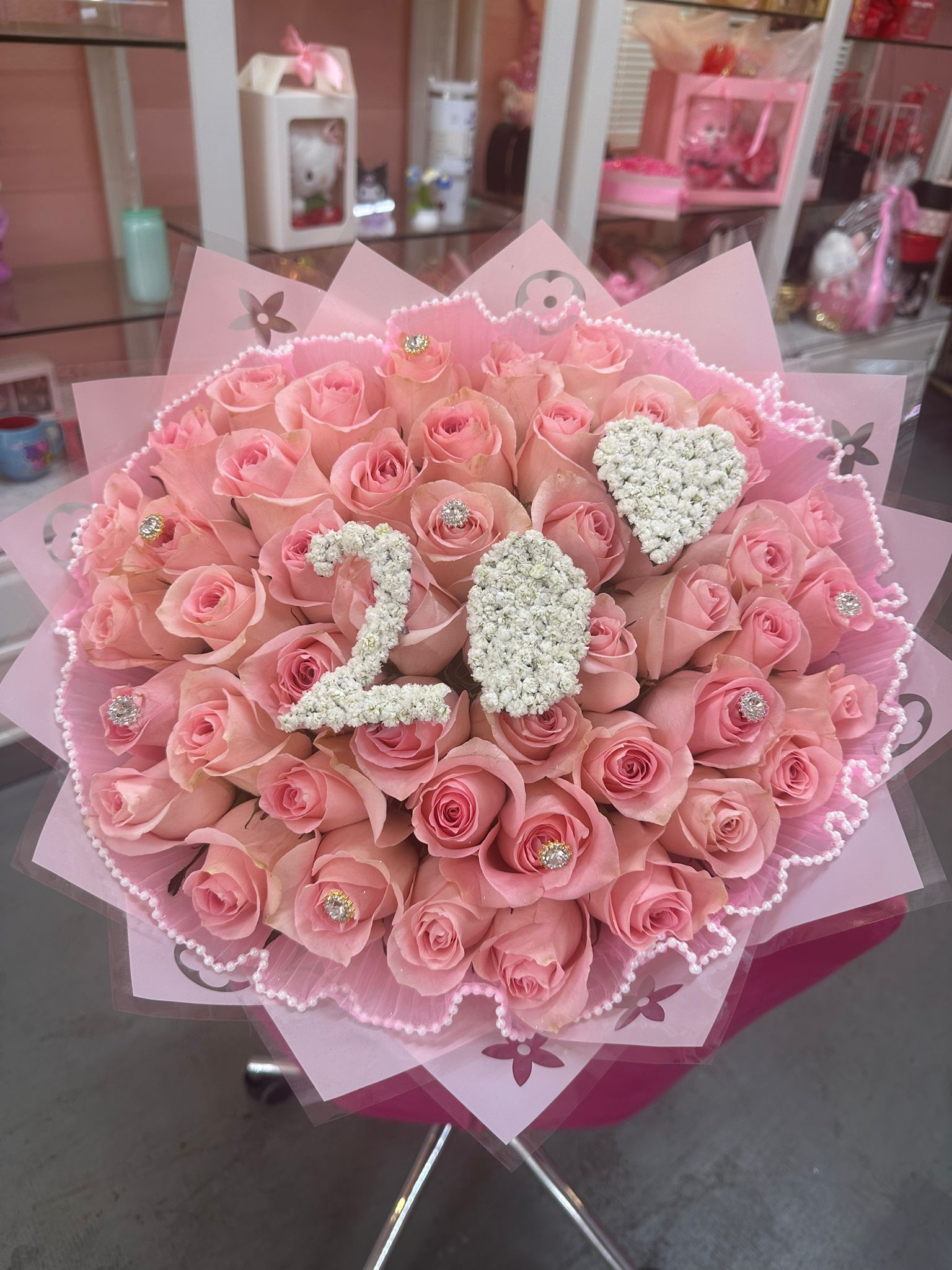 Bouquet - Pink Blooms- Baby's Breath Number