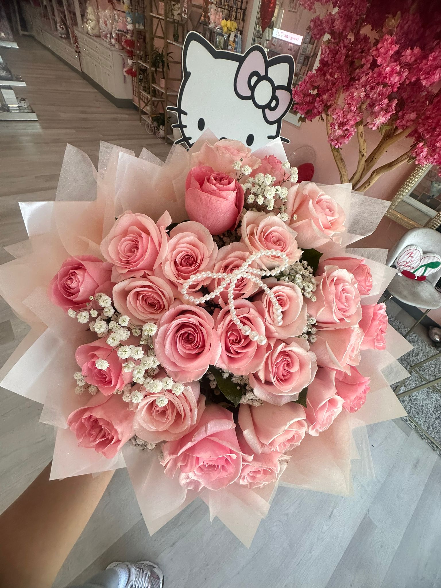 25 Pink Roses with Baby’s Breath